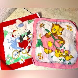 Set of 2 Vintage 1950's Childrens Handkerchiefs